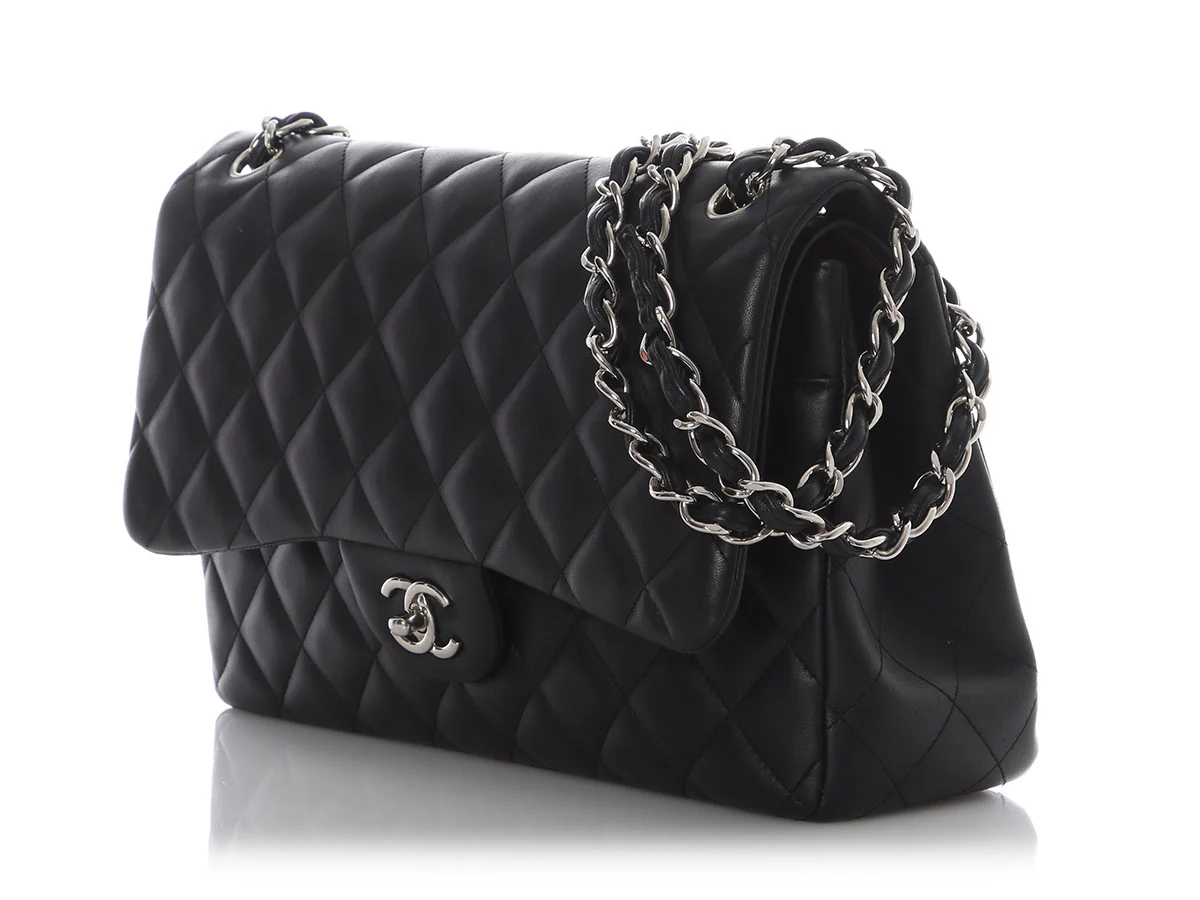 Chanel Jumbo Black Quilted Lambskin Classic Double Flap - Image 4