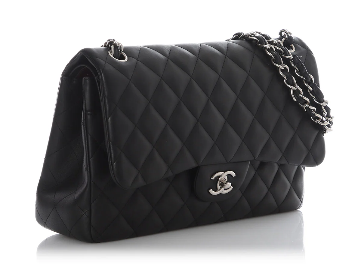 Chanel Jumbo Black Quilted Lambskin Classic Double Flap - Image 6