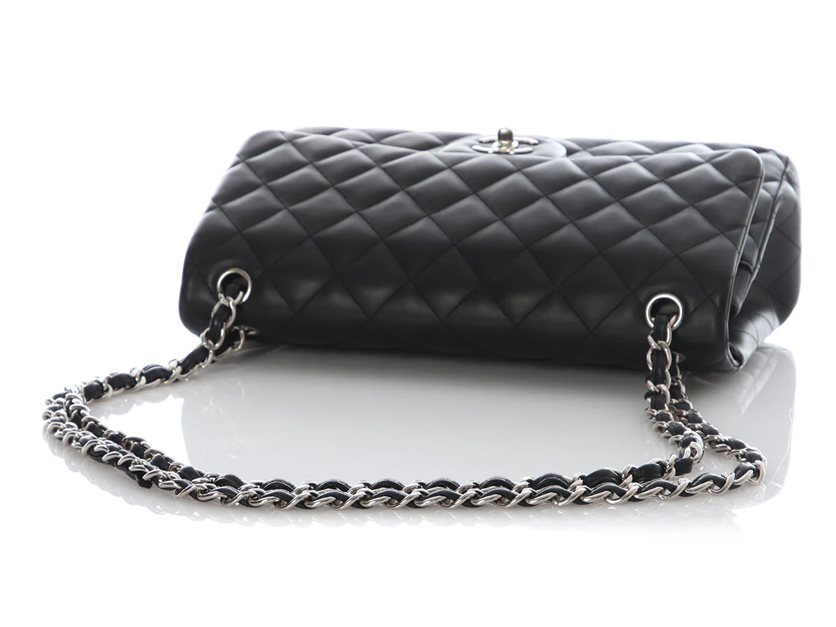 Chanel Jumbo Black Quilted Lambskin Classic Double Flap - Image 8