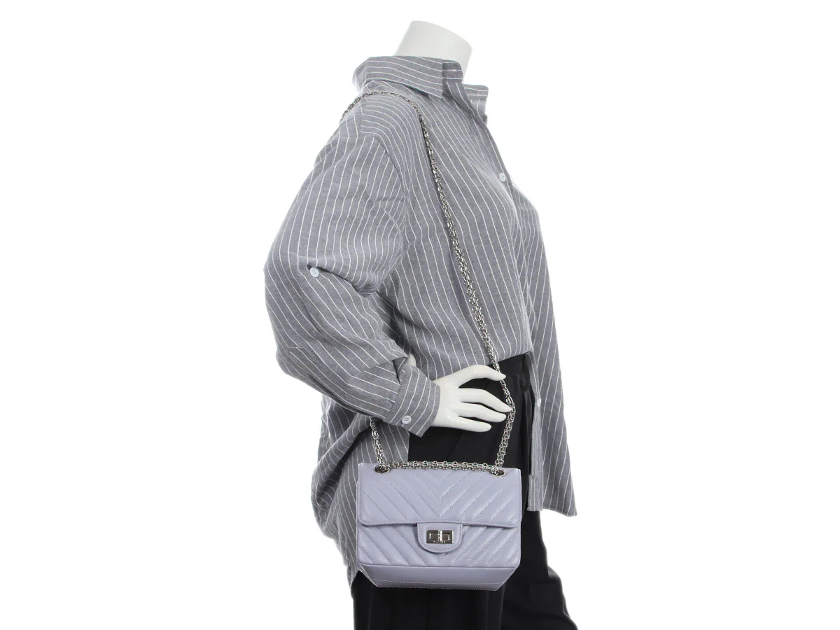 Chanel Mini Lilac Chevron-Quilted Aged Calfskin Reissue - Image 10