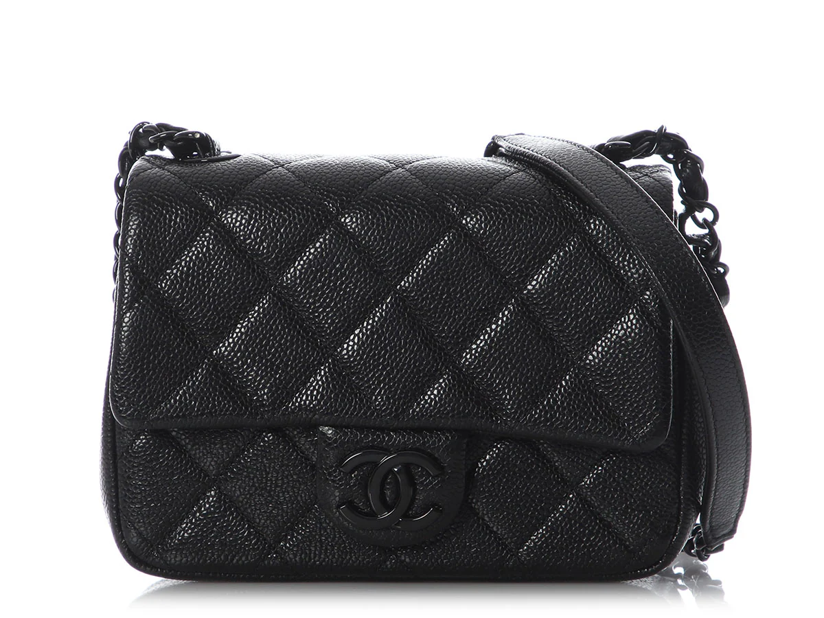 Chanel Mini Black Quilted Shiny Caviar Incognito Flap