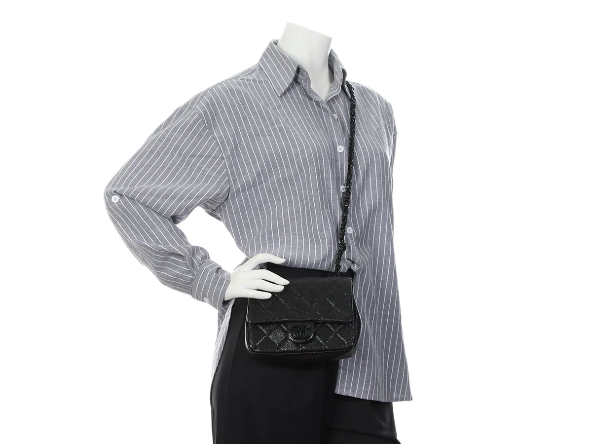 Chanel Mini Black Quilted Shiny Caviar Incognito Flap - Image 10