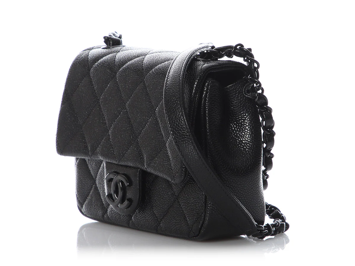 Chanel Mini Black Quilted Shiny Caviar Incognito Flap - Image 4