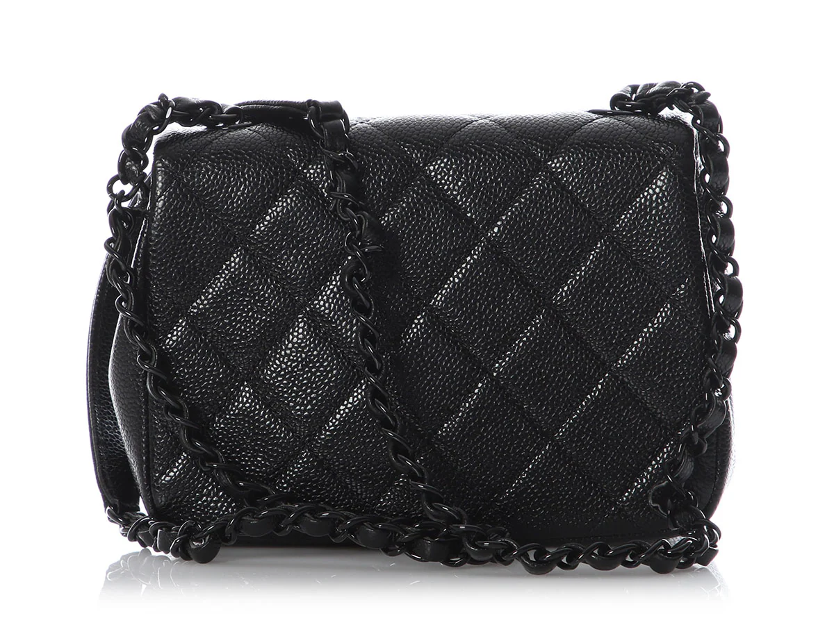 Chanel Mini Black Quilted Shiny Caviar Incognito Flap - Image 5