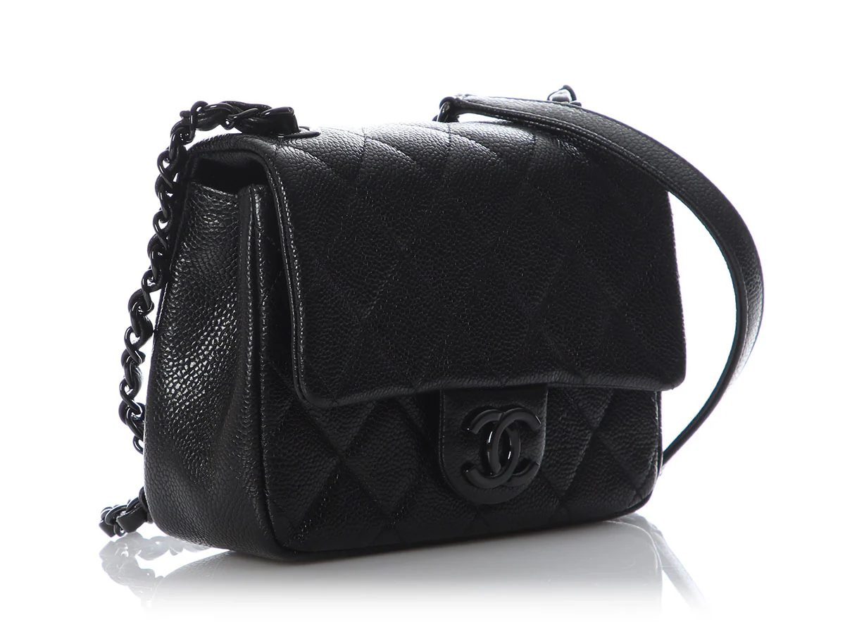 Chanel Mini Black Quilted Shiny Caviar Incognito Flap - Image 6