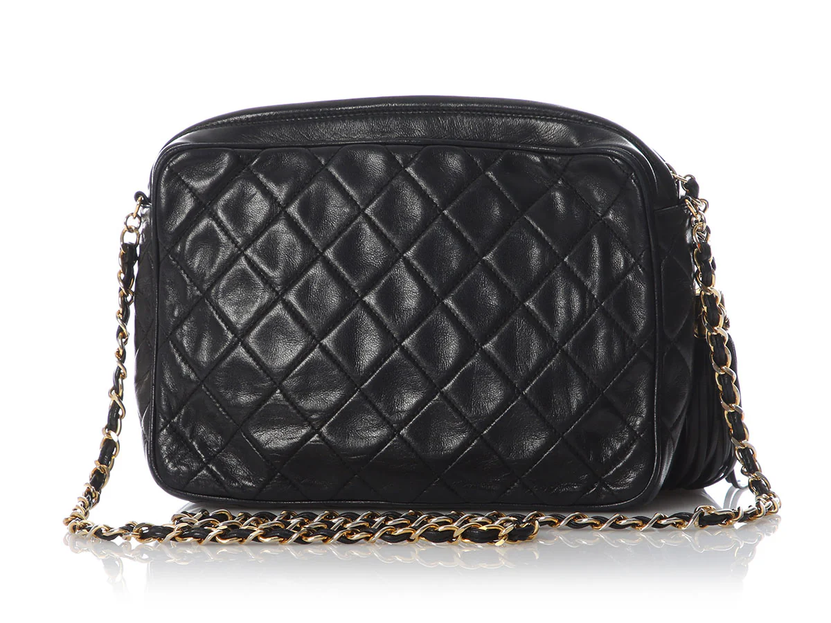 Chanel Vintage Black Quilted Lambskin Tassel Camera Bag - Image 4