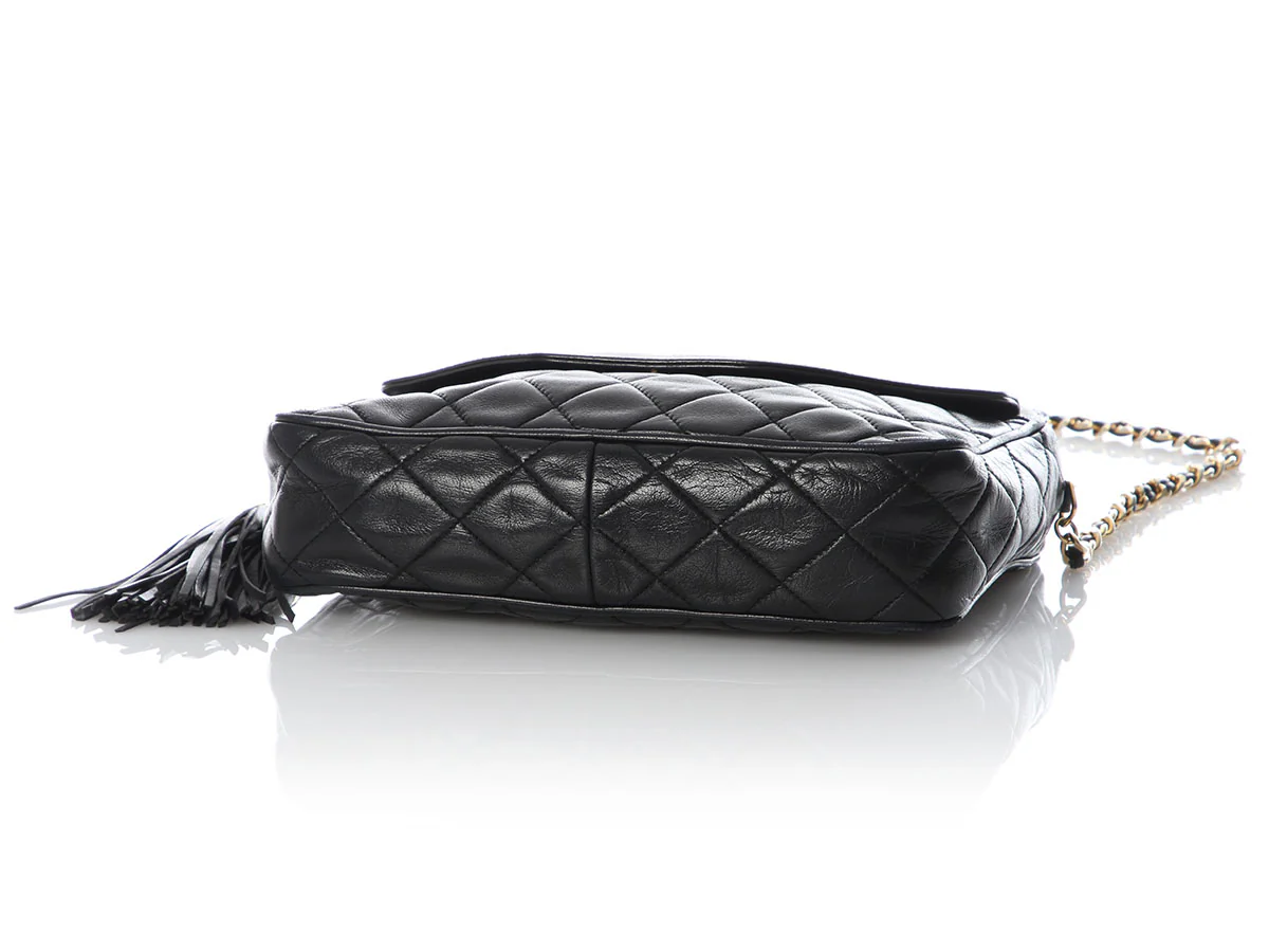 Chanel Vintage Black Quilted Lambskin Tassel Camera Bag - Image 6