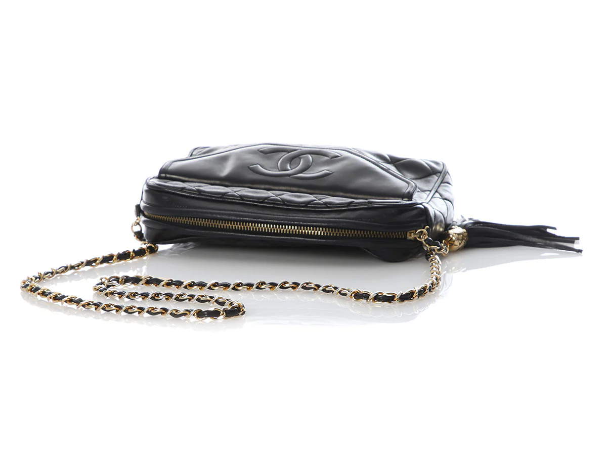 Chanel Vintage Black Quilted Lambskin Tassel Camera Bag - Image 7