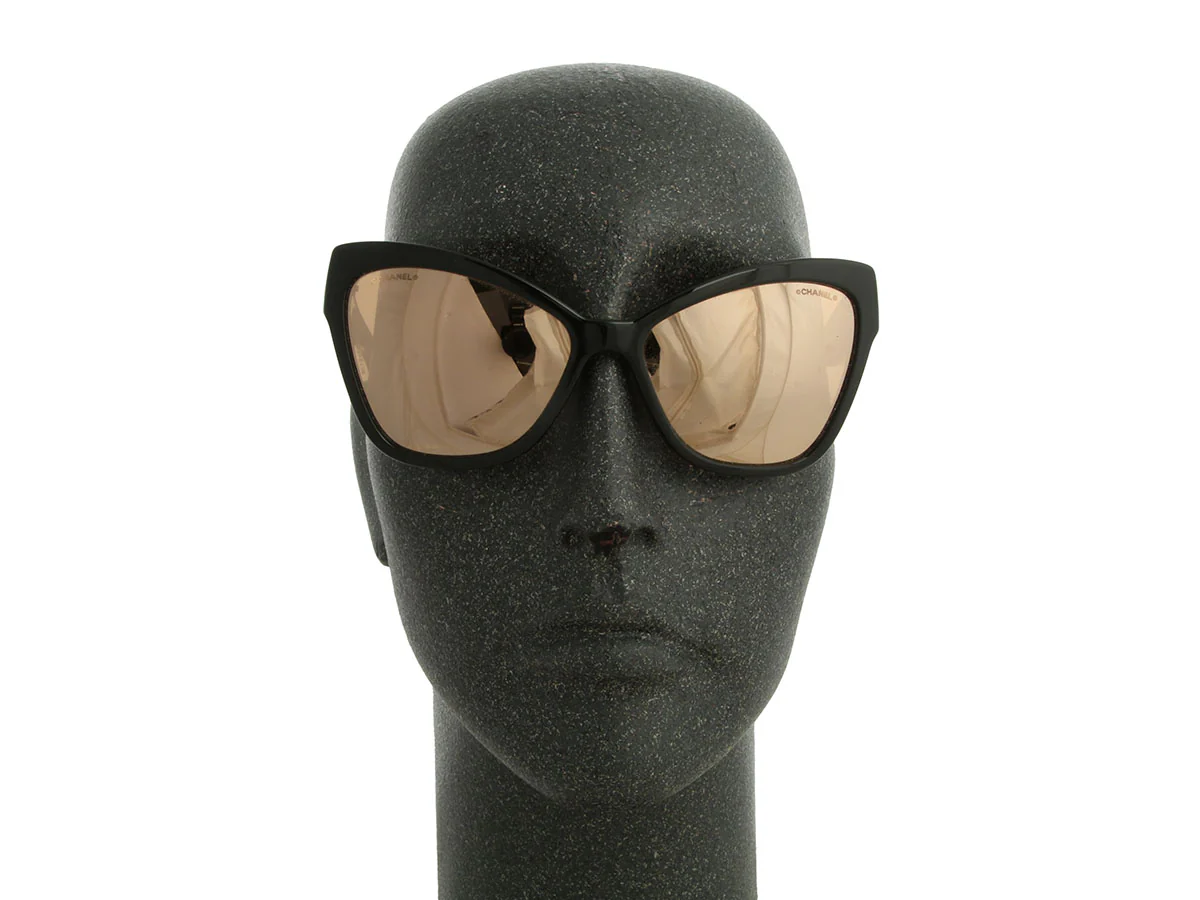 Chanel Black and Gold Mirrored Cat Eye Sunglasses - Image 6