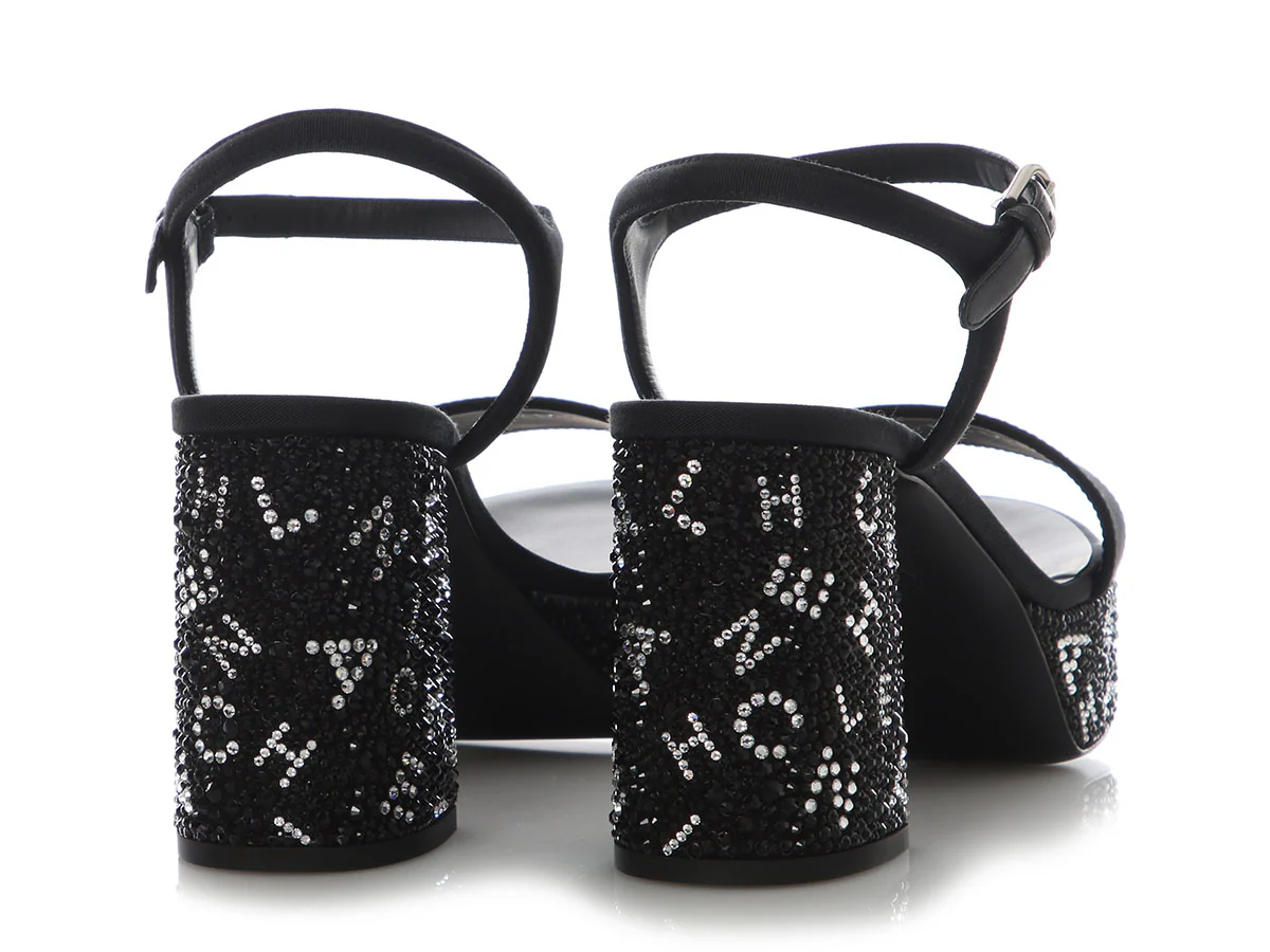 Chanel Black and Silver Crystal Platform Sandals - Image 4