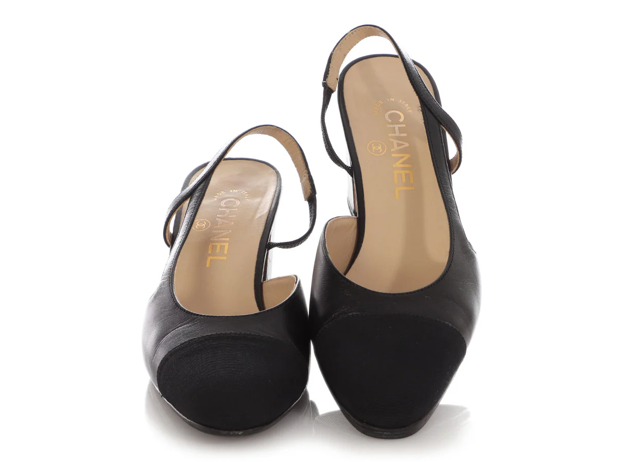 Chanel Black Grosgrain Cap Toe Slingback Pumps - Image 2