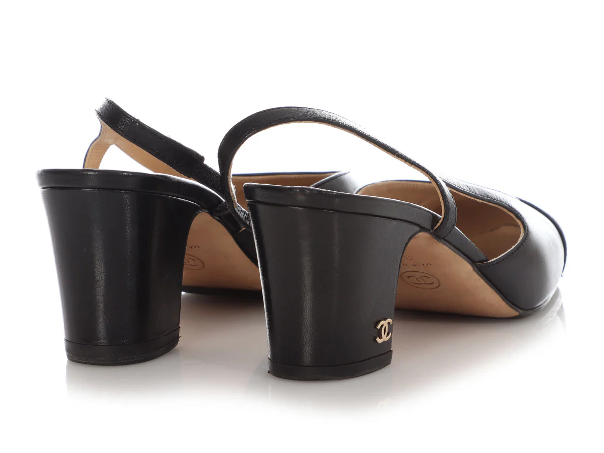 Chanel Black Grosgrain Cap Toe Slingback Pumps - Image 4