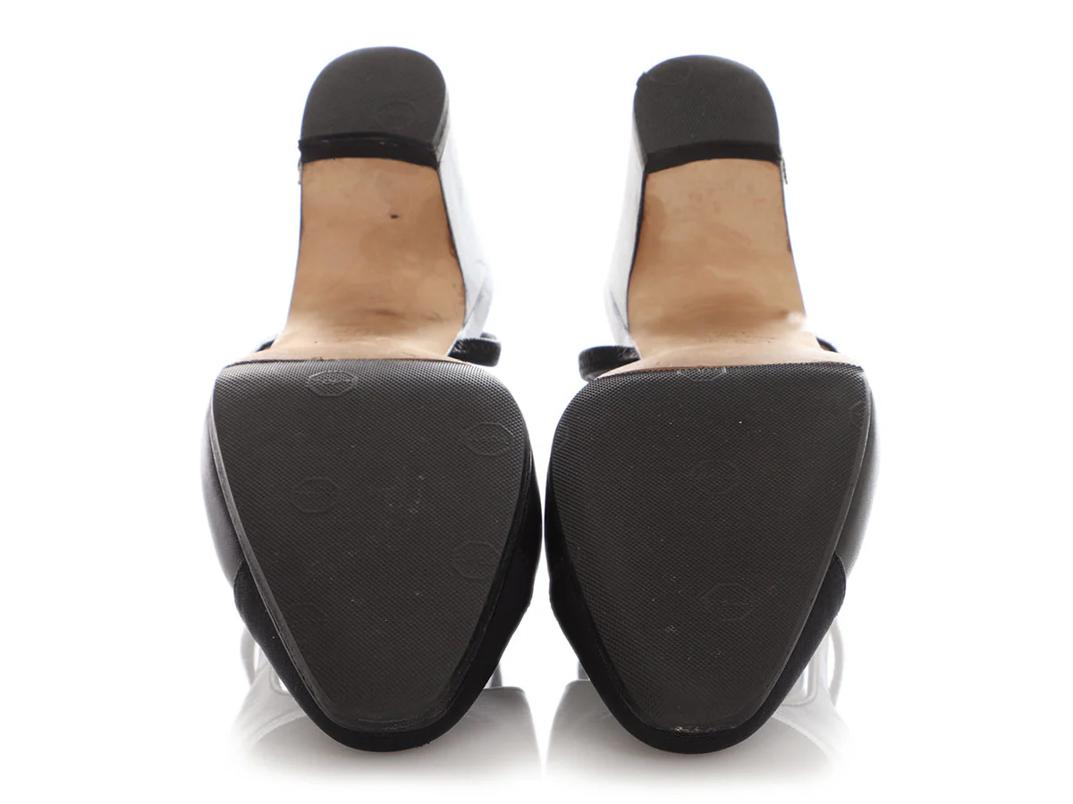 Chanel Black Grosgrain Cap Toe Slingback Pumps - Image 6