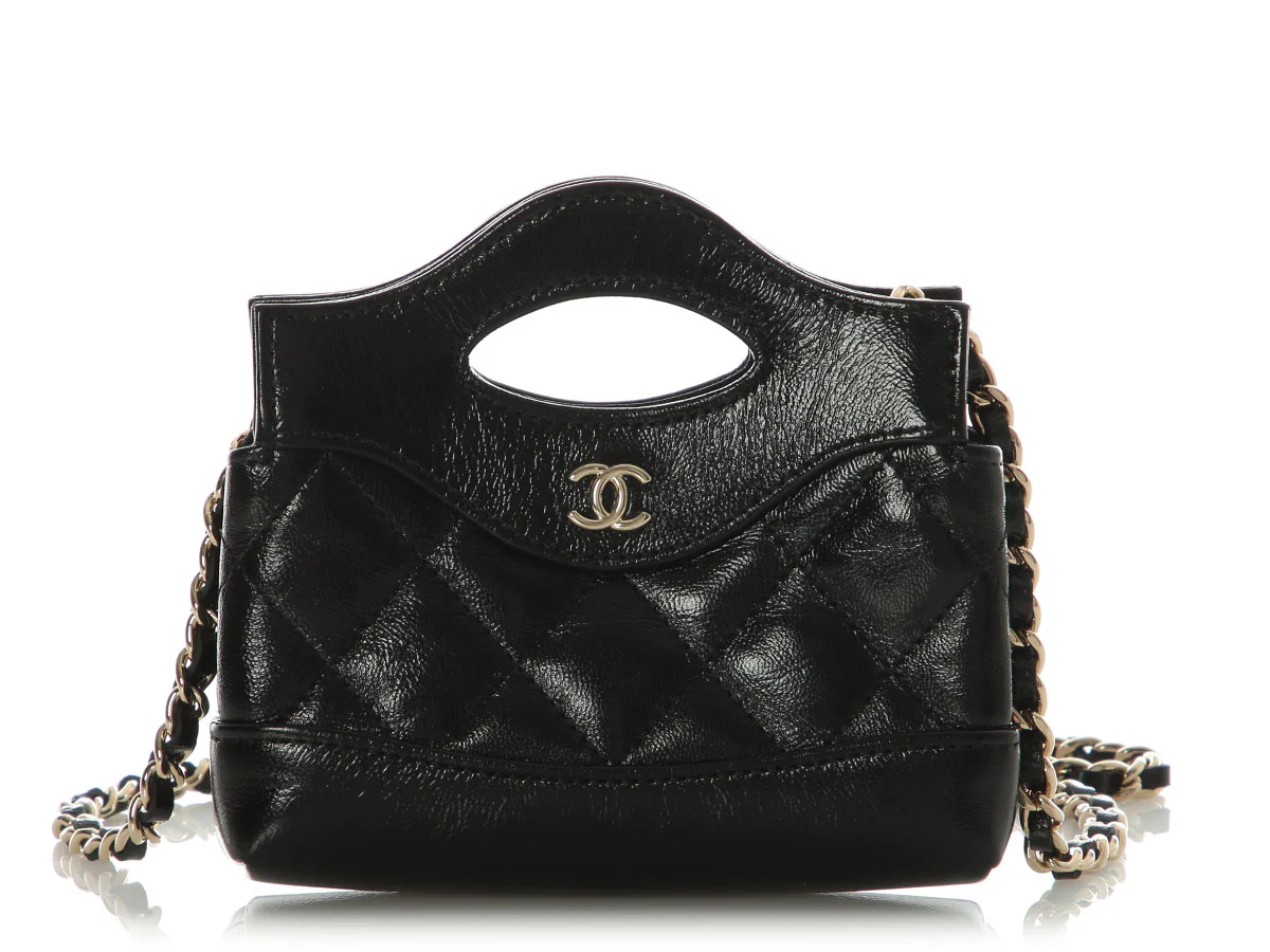 Chanel Black Part-Quilted Shiny Calfskin Nano Bag