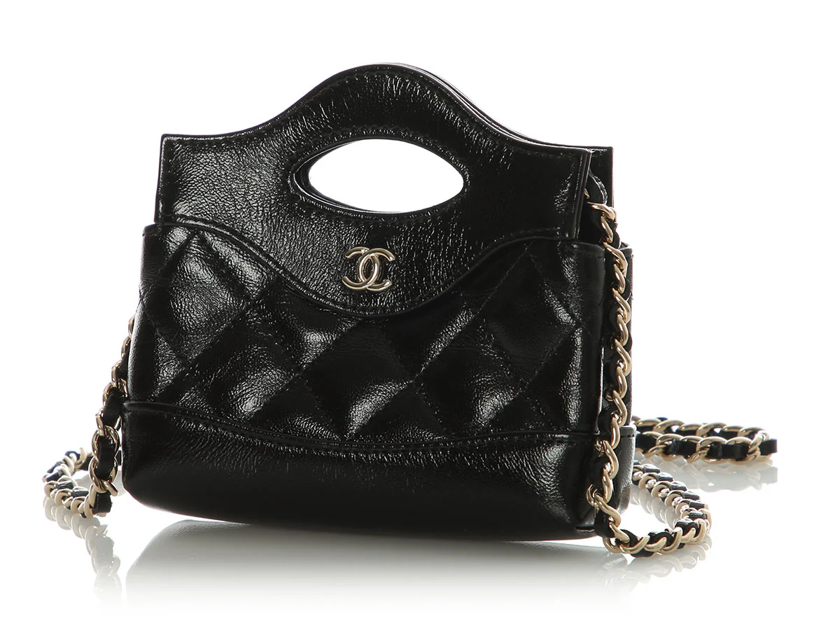 Chanel Black Part-Quilted Shiny Calfskin Nano Bag - Image 3