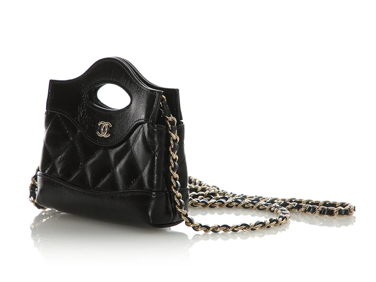 Chanel Black Part-Quilted Shiny Calfskin Nano Bag - Image 4