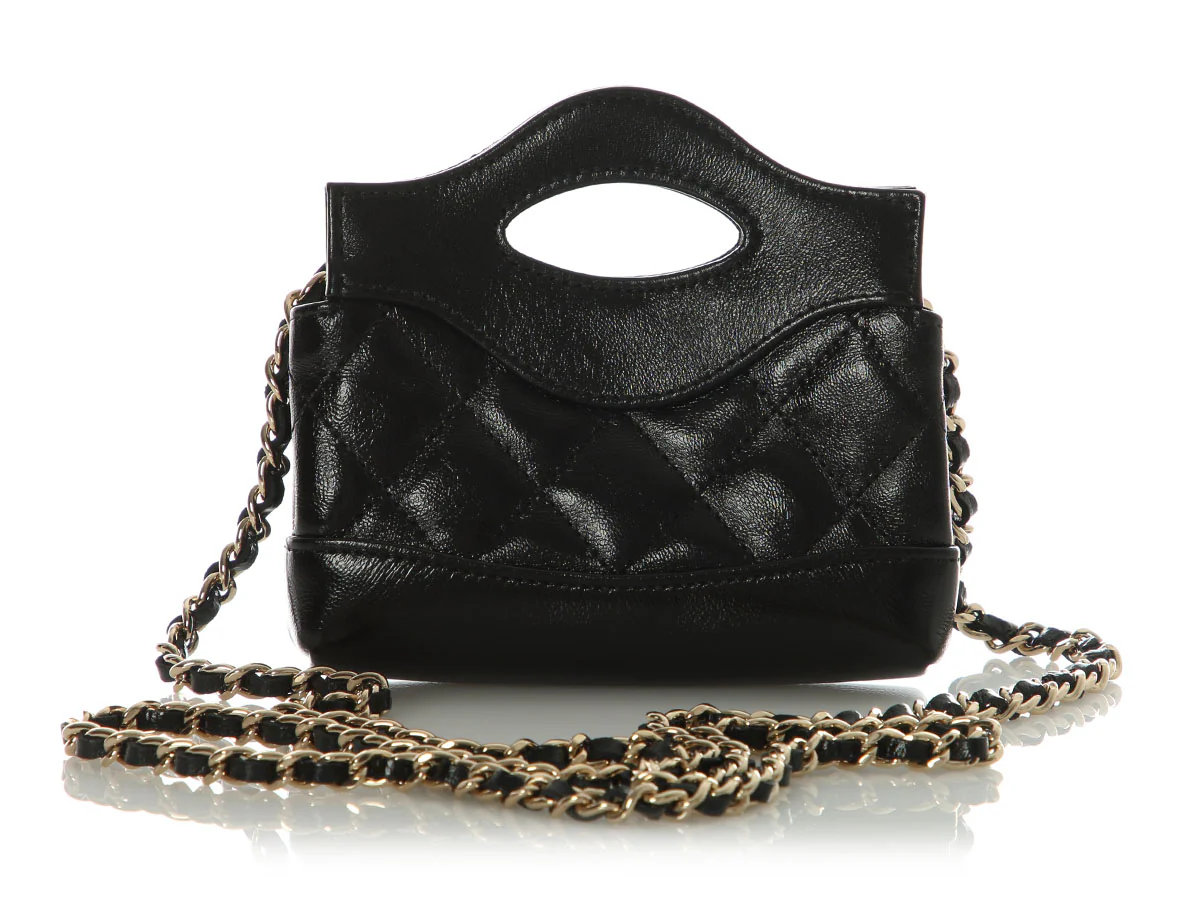 Chanel Black Part-Quilted Shiny Calfskin Nano Bag - Image 5