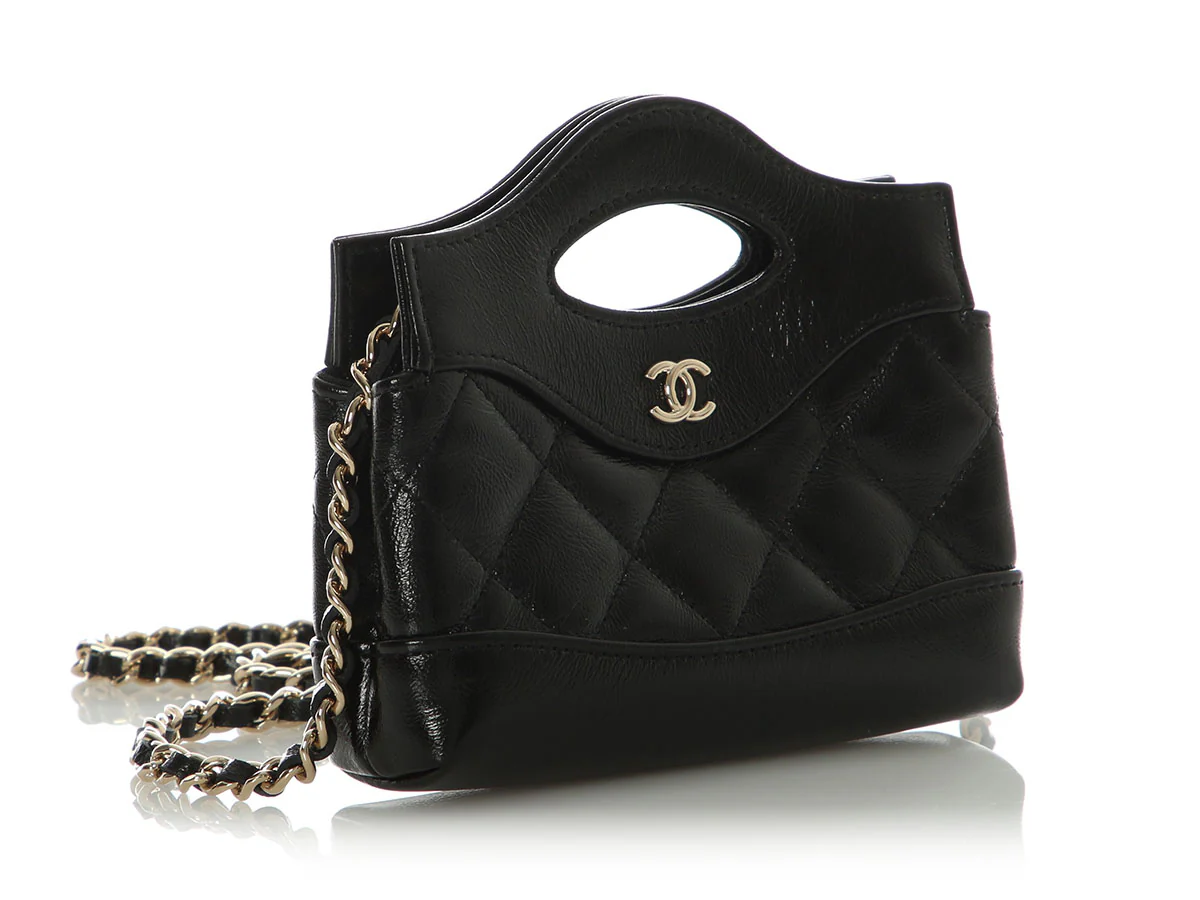 Chanel Black Part-Quilted Shiny Calfskin Nano Bag - Image 6