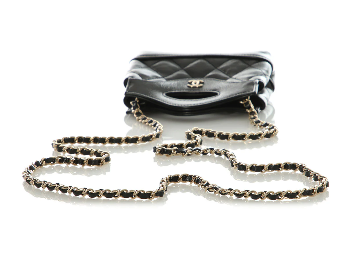 Chanel Black Part-Quilted Shiny Calfskin Nano Bag - Image 8
