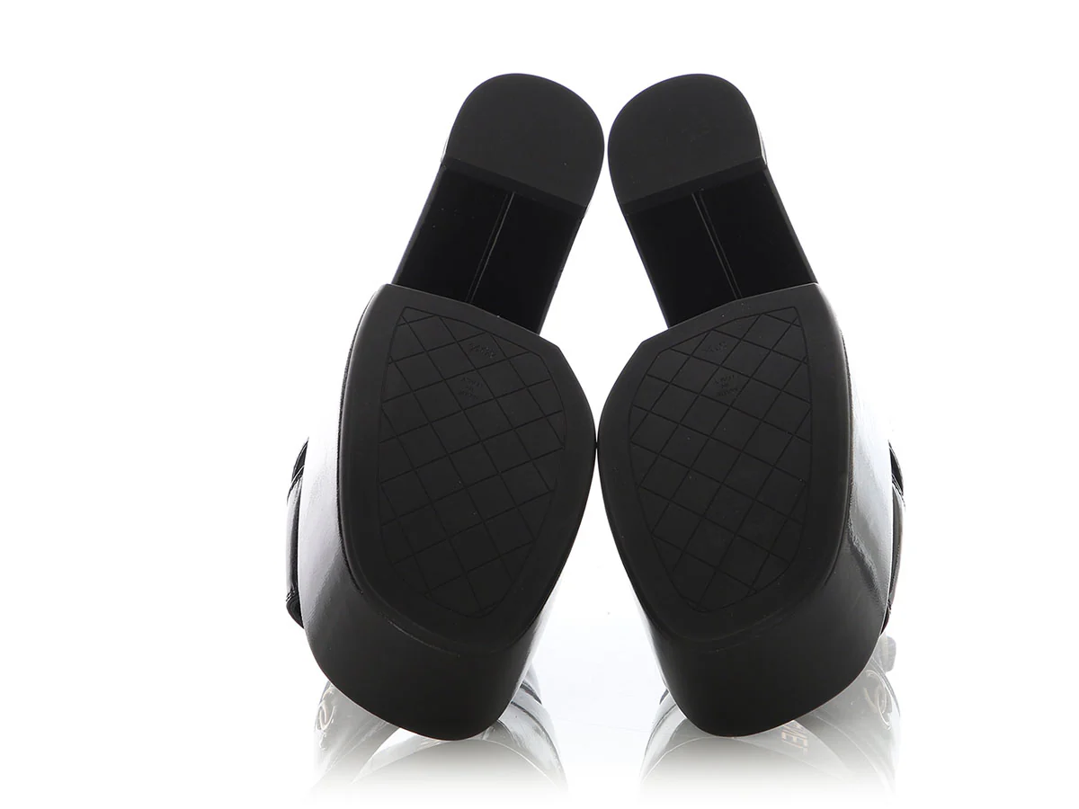 Chanel Black Patent Slingback Platform Sandals - Image 6