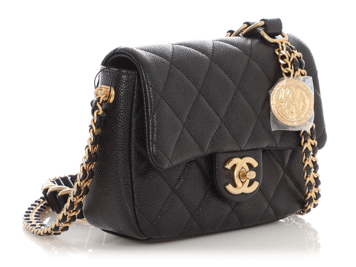 Chanel Mini Black Quilted Caviar Médallion Flap - Image 7