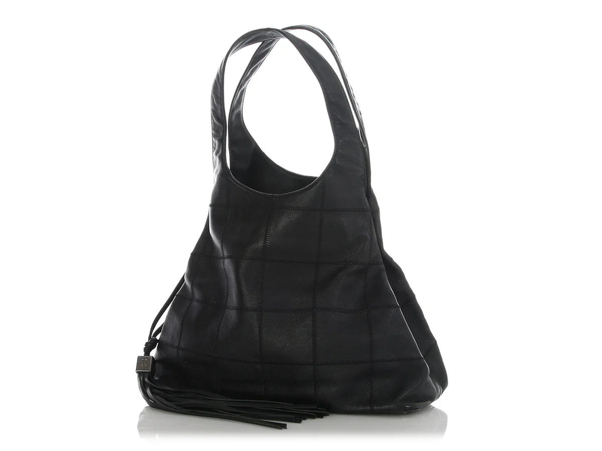 Chanel Chocolate Bar Black Hobo Bag - Image 2