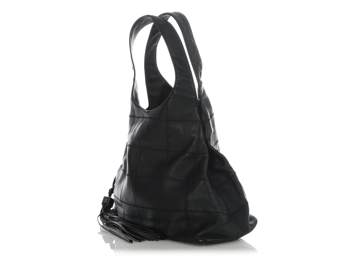 Chanel Chocolate Bar Black Hobo Bag - Image 3