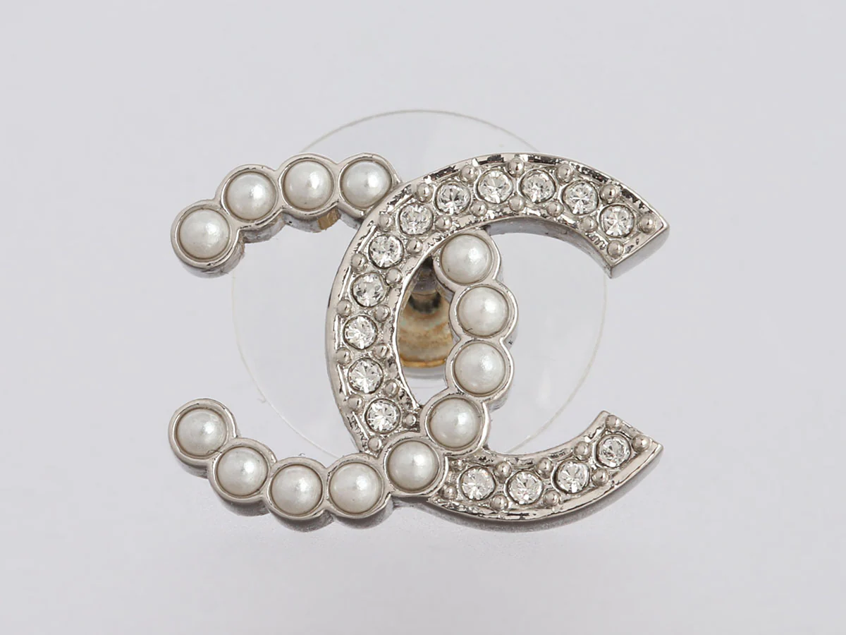 Chanel Crystal and Pearl Logo Pierced Earrings - Image 2