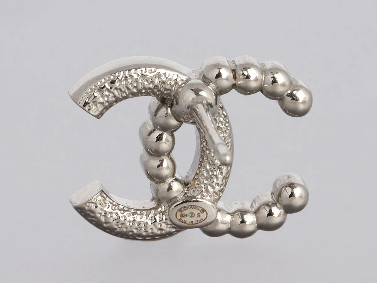 Chanel Crystal and Pearl Logo Pierced Earrings - Image 4