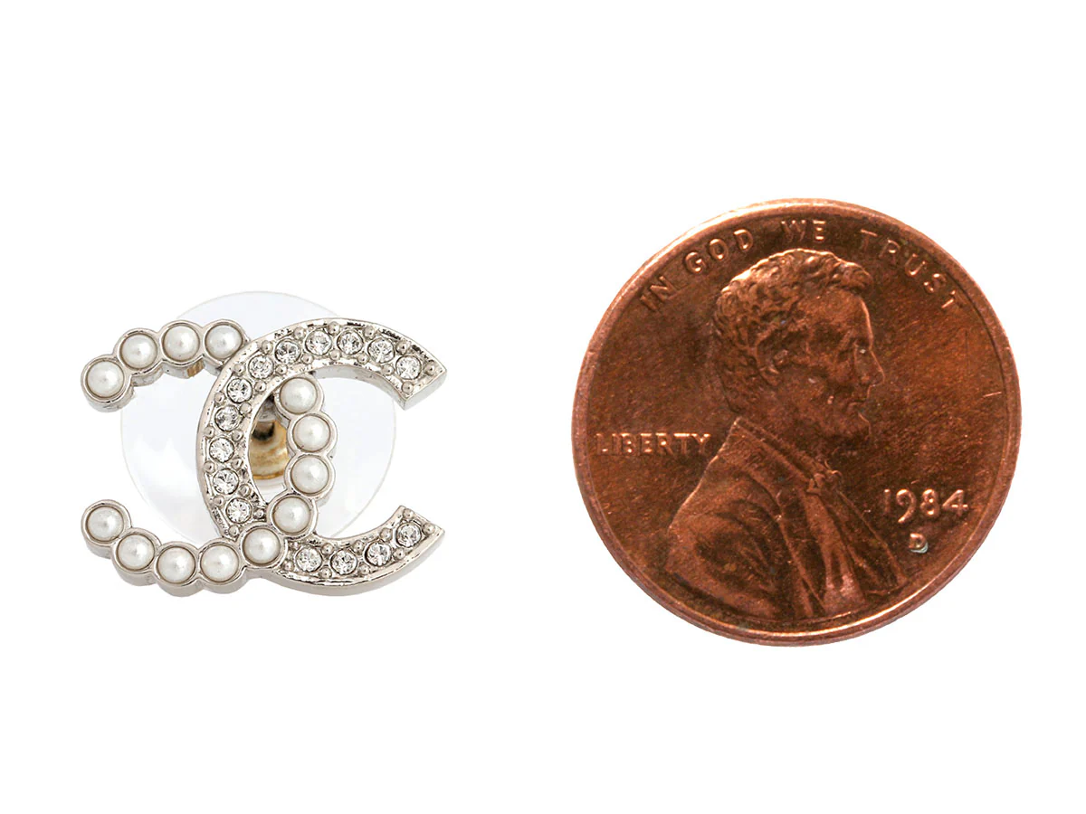 Chanel Crystal and Pearl Logo Pierced Earrings - Image 5