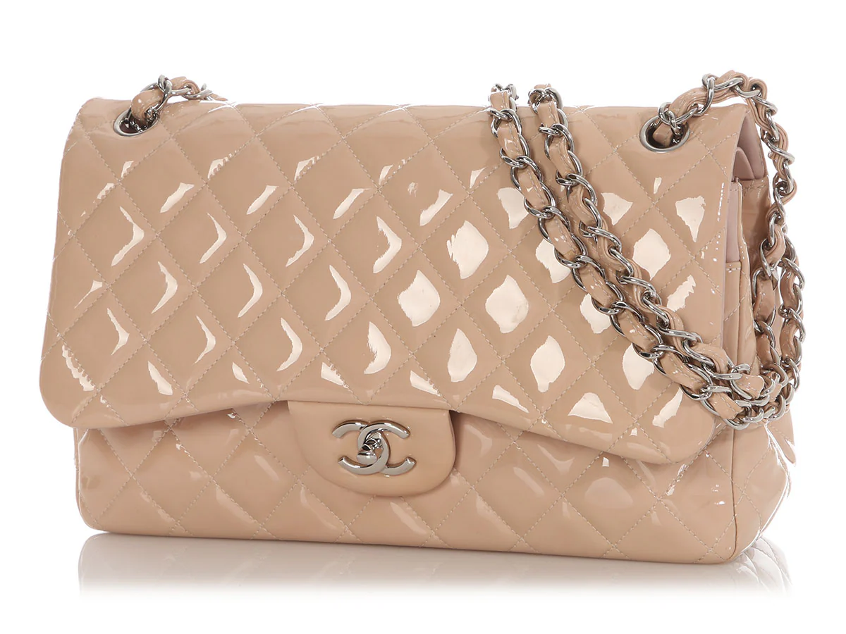 Chanel Jumbo Beige Quilted Patent Classic Double Flap - Image 2