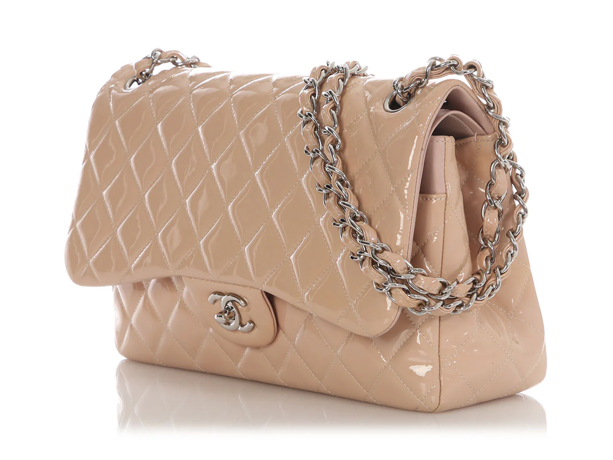 Chanel Jumbo Beige Quilted Patent Classic Double Flap - Image 3