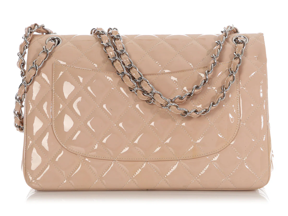Chanel Jumbo Beige Quilted Patent Classic Double Flap - Image 4