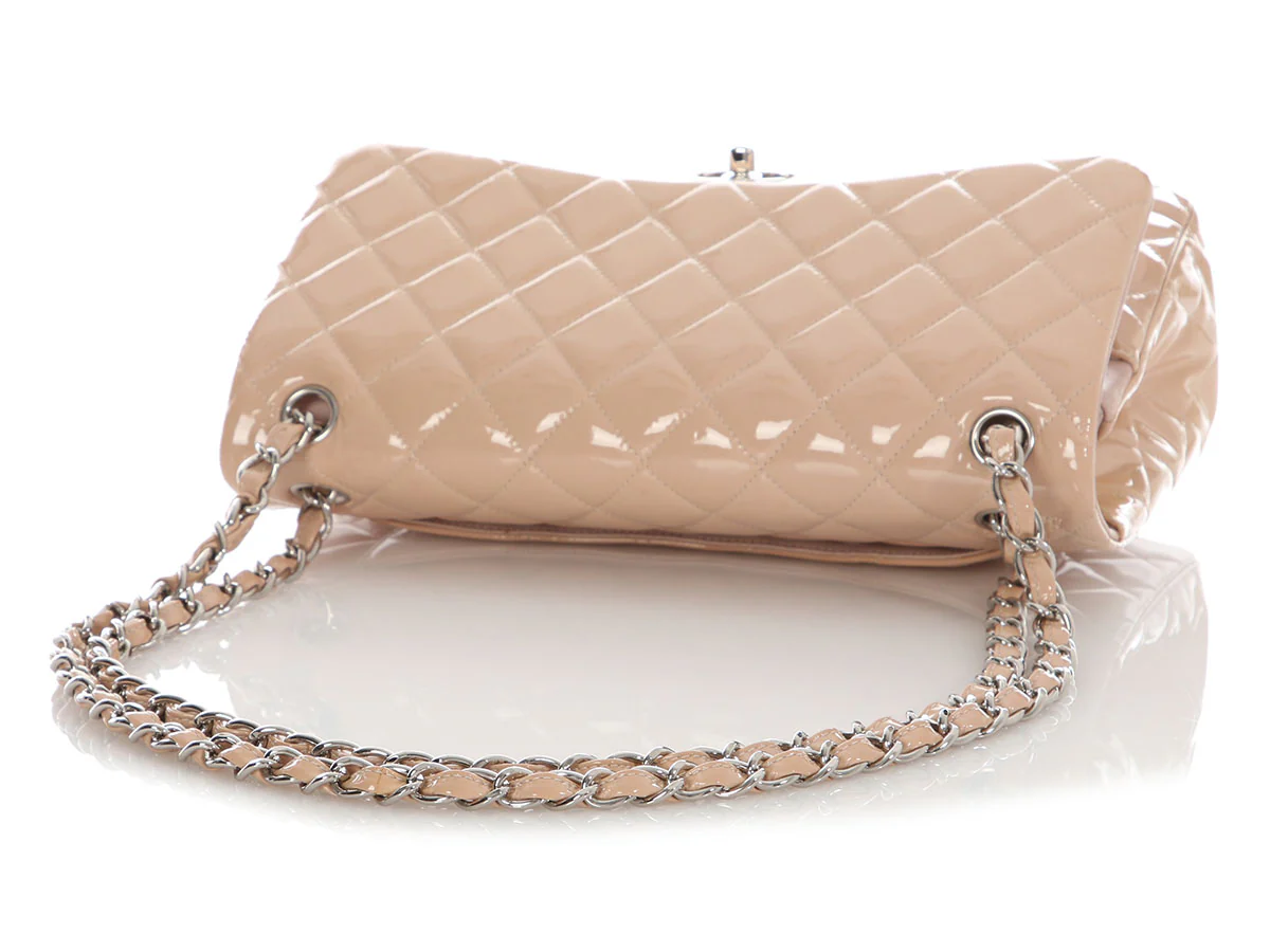 Chanel Jumbo Beige Quilted Patent Classic Double Flap - Image 7