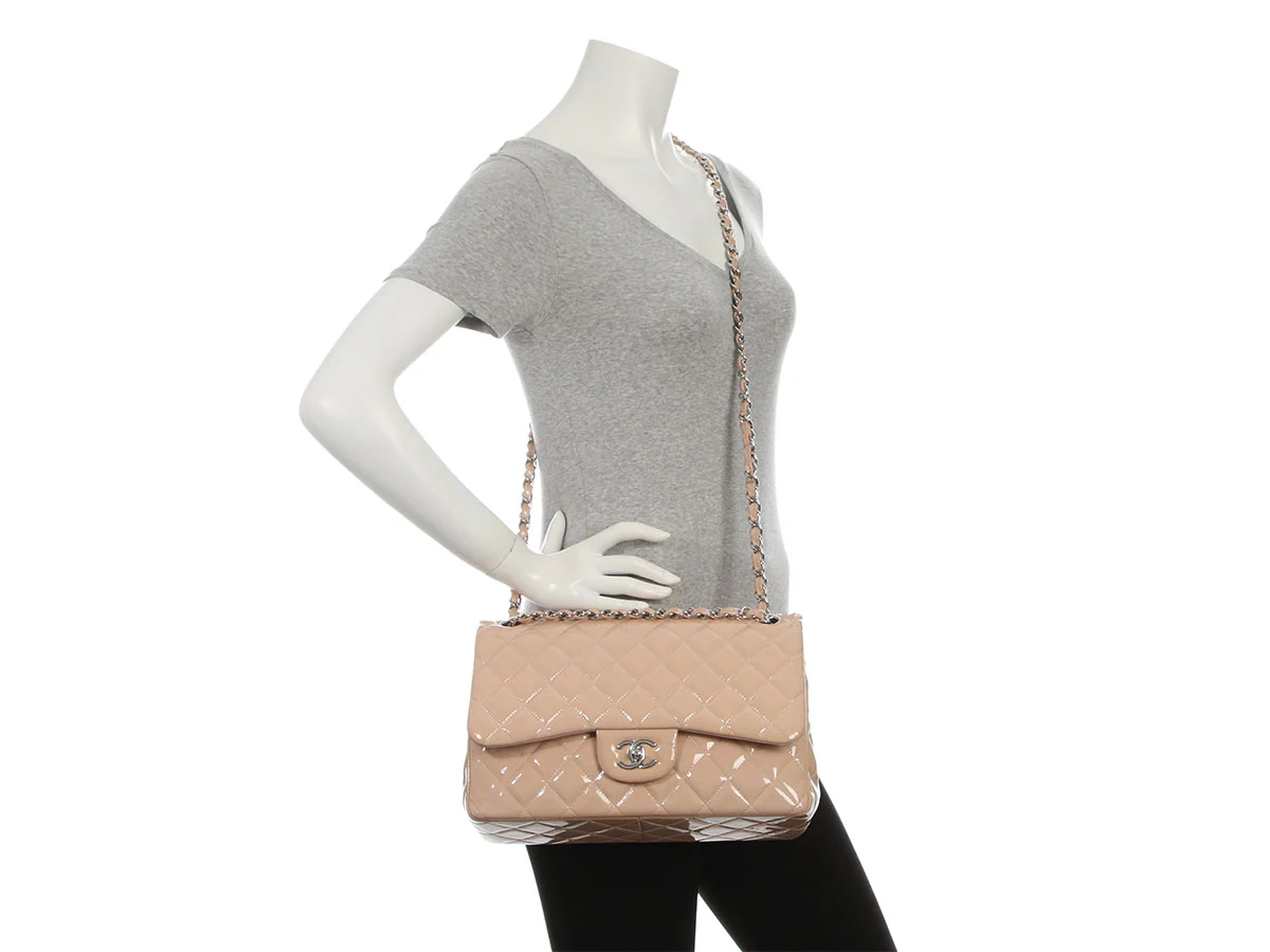 Chanel Jumbo Beige Quilted Patent Classic Double Flap - Image 9