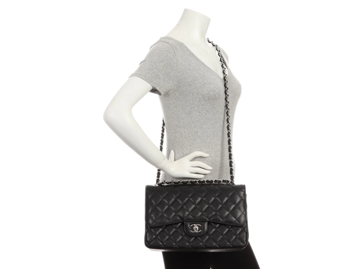 Chanel Jumbo Black Quilted Caviar Classic Double Flap - Image 10