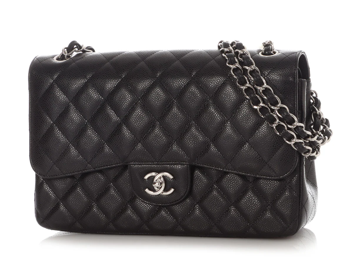 Chanel Jumbo Black Quilted Caviar Classic Double Flap - Image 2