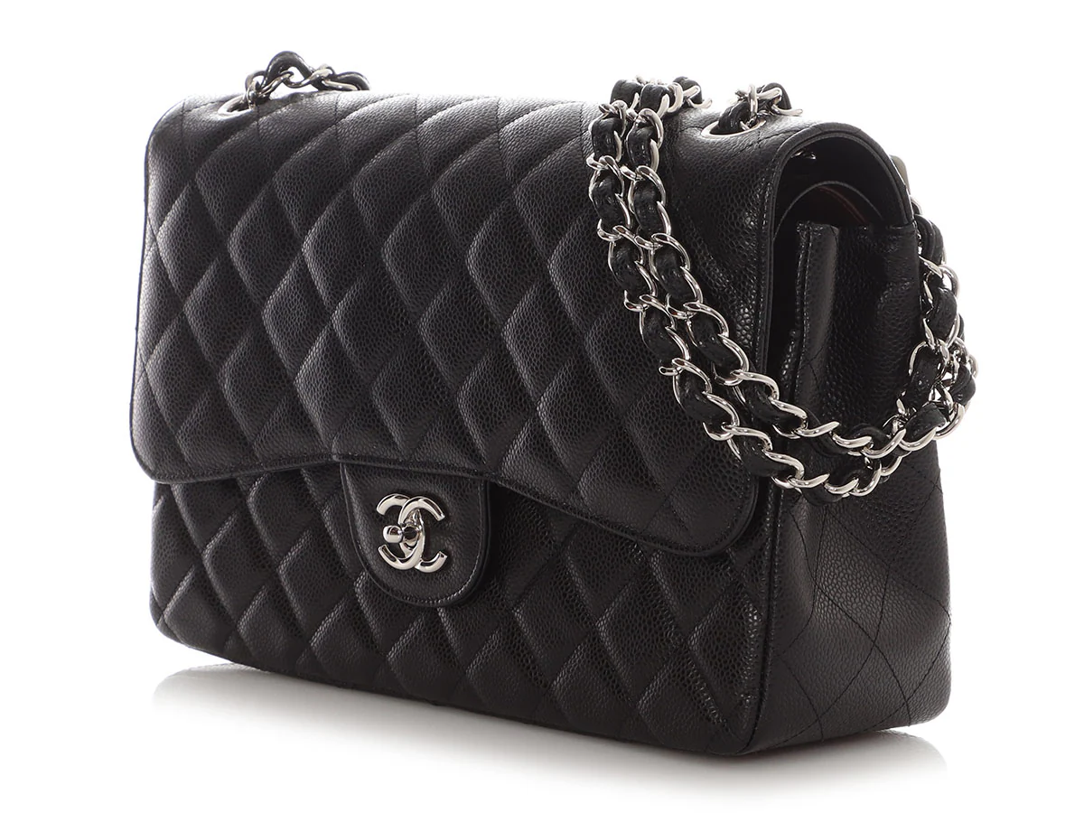 Chanel Jumbo Black Quilted Caviar Classic Double Flap - Image 3