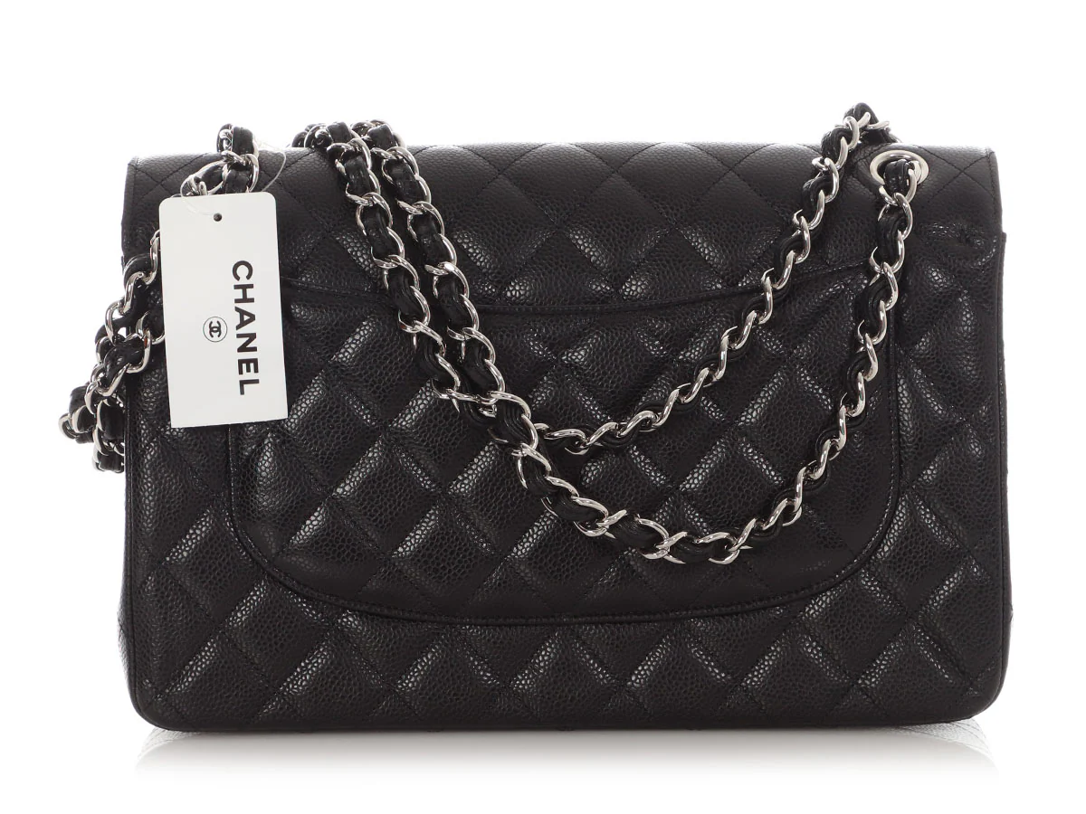Chanel Jumbo Black Quilted Caviar Classic Double Flap - Image 4