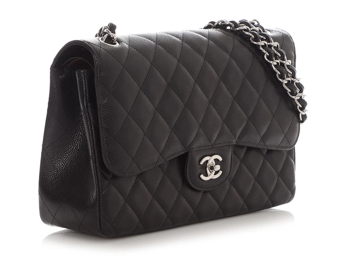 Chanel Jumbo Black Quilted Caviar Classic Double Flap - Image 5