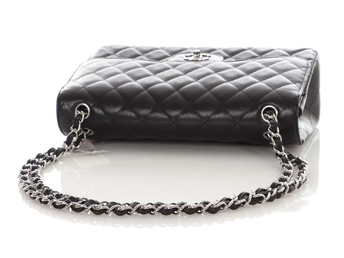Chanel Jumbo Black Quilted Caviar Classic Double Flap - Image 7
