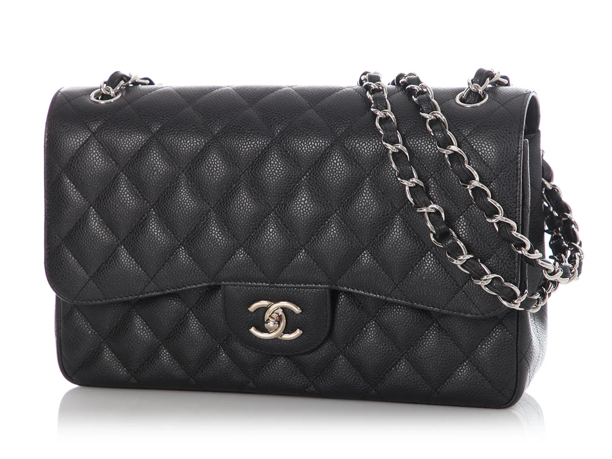 Chanel Jumbo Black Quilted Caviar Classic Double Flap - Image 3