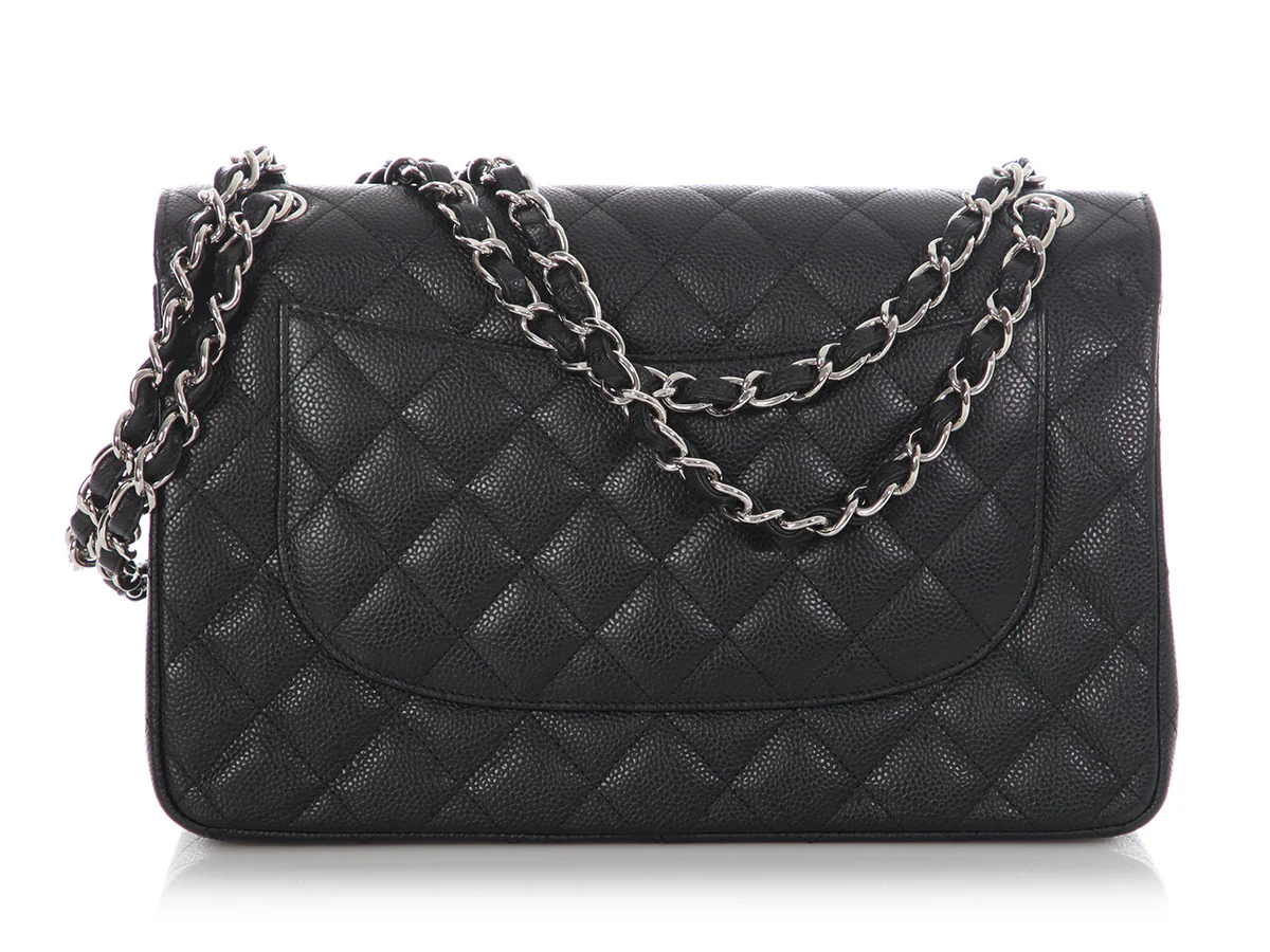 Chanel Jumbo Black Quilted Caviar Classic Double Flap - Image 5