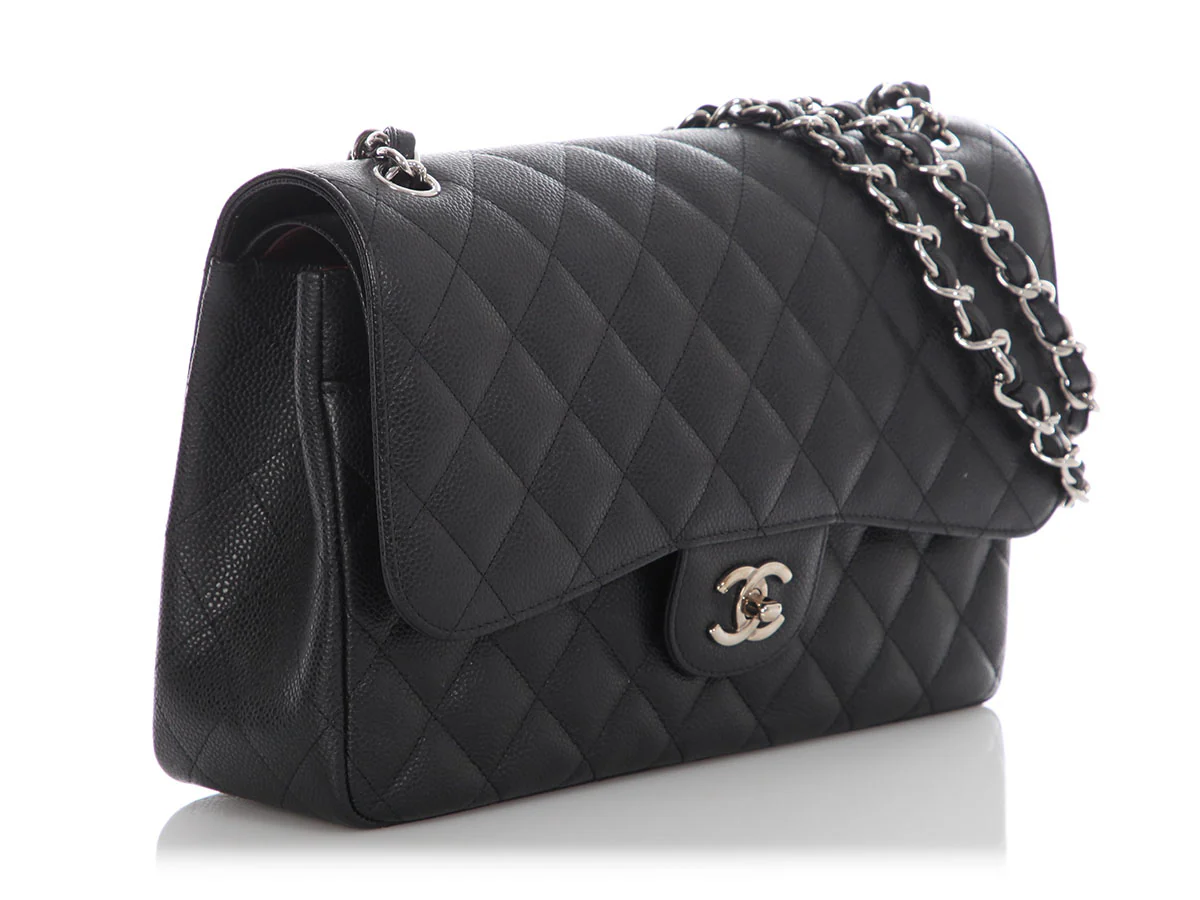 Chanel Jumbo Black Quilted Caviar Classic Double Flap - Image 6