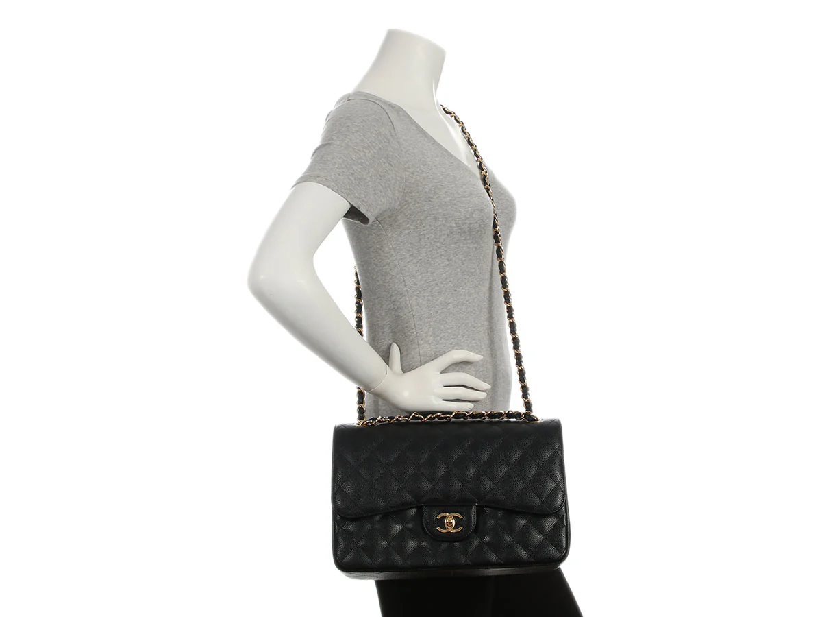 Chanel Jumbo Black Quilted Caviar Classic Double Flap - Image 10