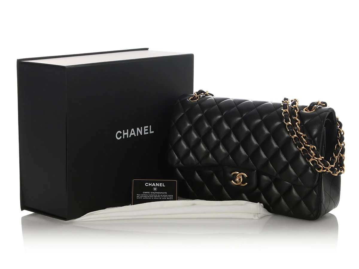 Chanel Jumbo Black Quilted Lambskin Classic Double Flap - Image 2