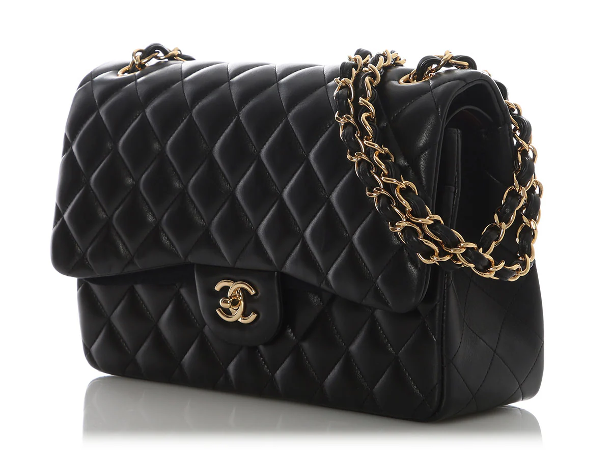 Chanel Jumbo Black Quilted Lambskin Classic Double Flap - Image 4