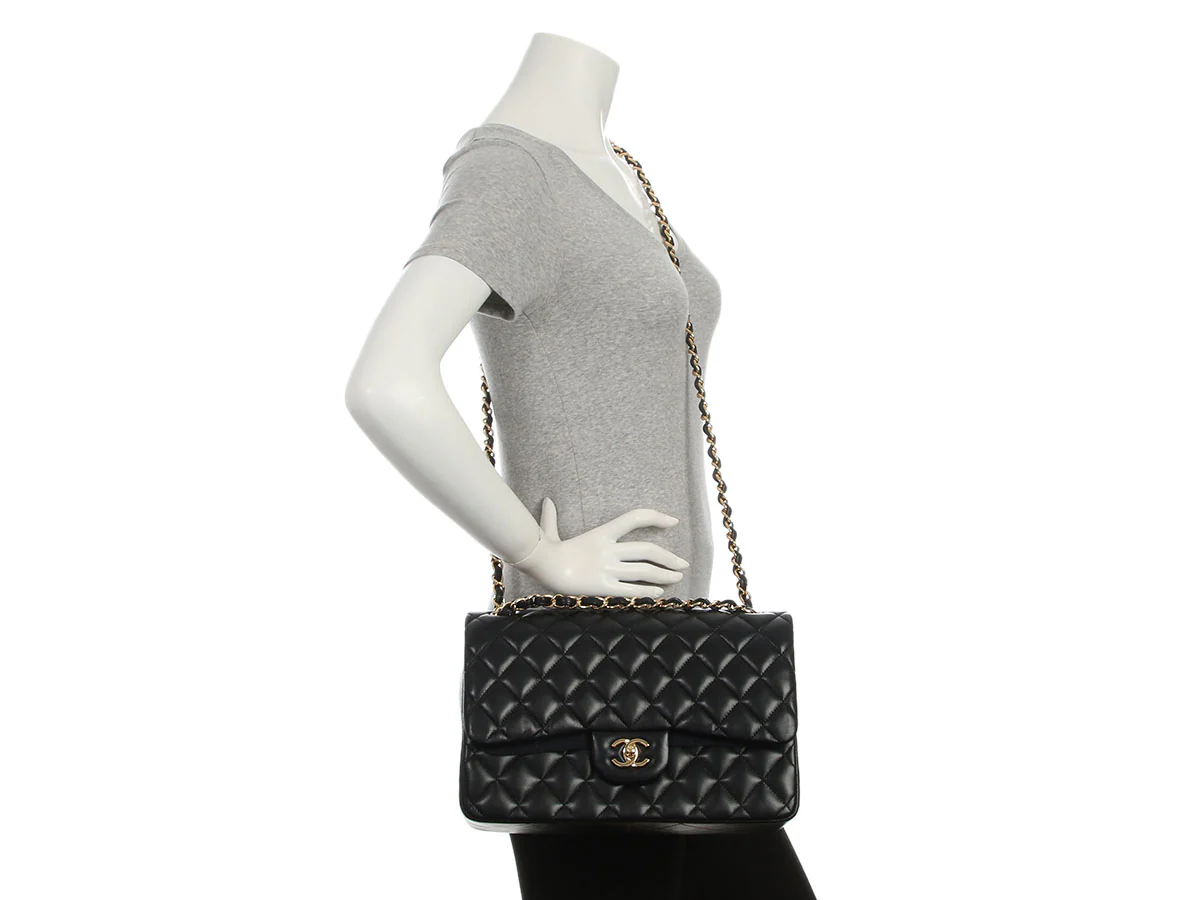 Chanel Jumbo Black Quilted Lambskin Classic Double Flap - Image 9