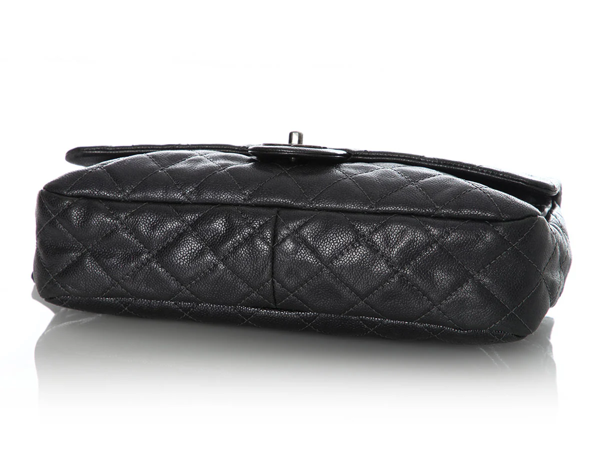 Chanel Jumbo Metallic Gray Quilted Caviar Easy Flow Flap - Image 6