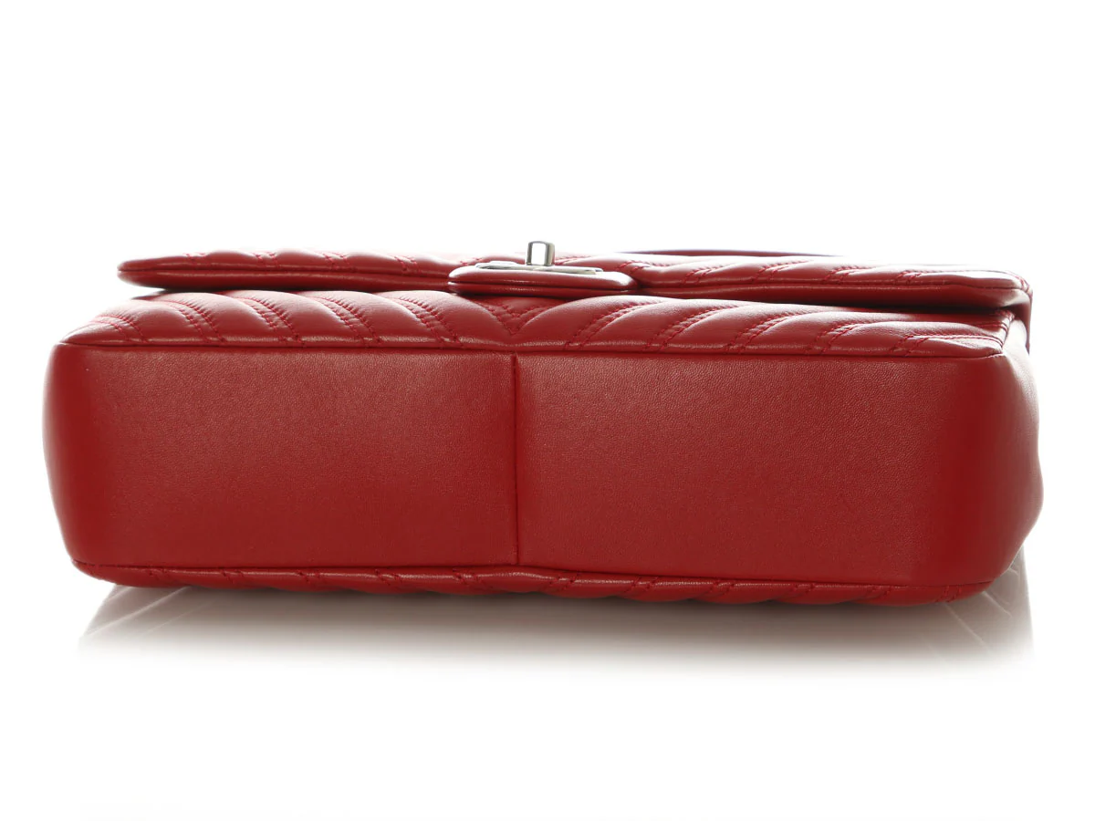 Chanel Jumbo Red Chevron-Quilted Lambskin Classic Single Flap - Image 6